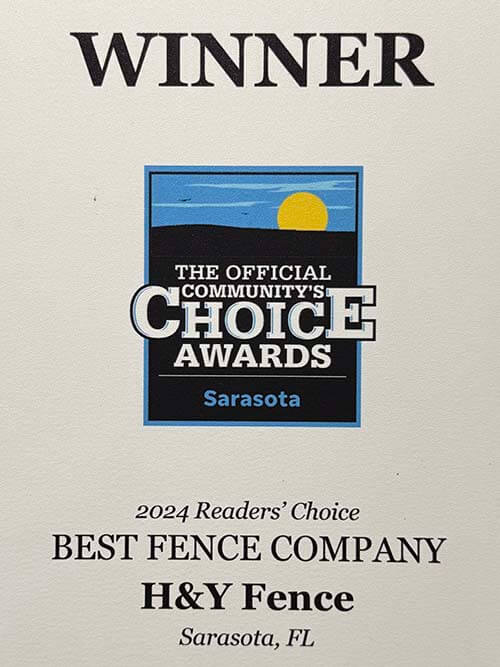 Award - Community Choice Awards of Sarasota - Best Fence Company of Sarasota FL - H&Y Fence